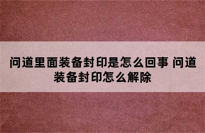 问道里面装备封印是怎么回事 问道装备封印怎么解除